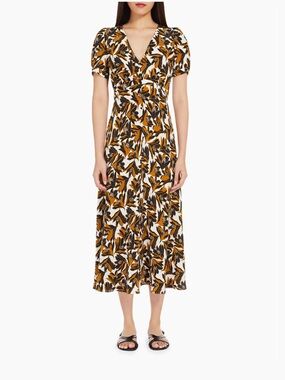 Weekend Max Mara Affine Floral Silk V-Neck Dress Size US 12